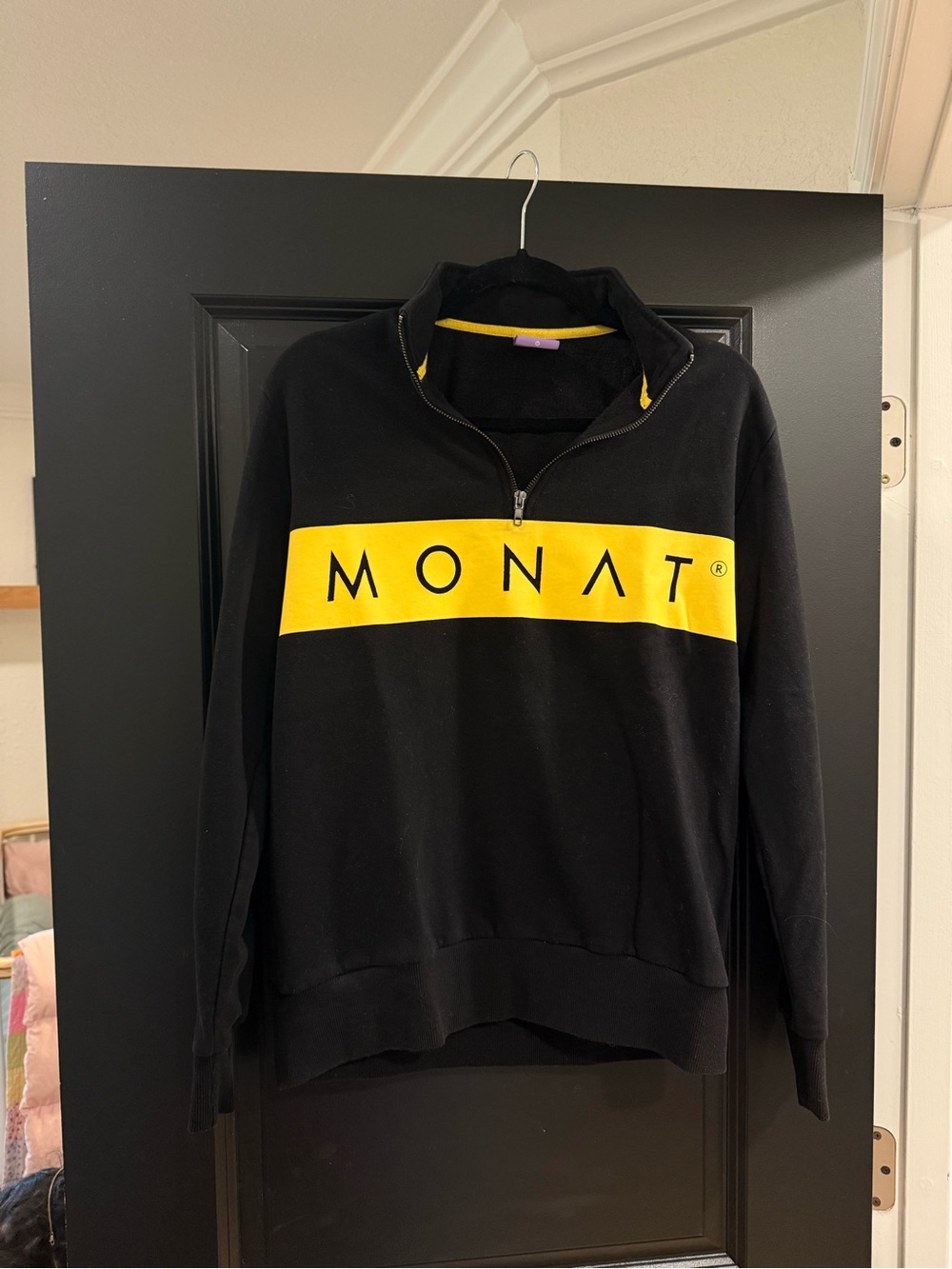 Monat Black and Yellow Quarter-Zip Pullover Sweater